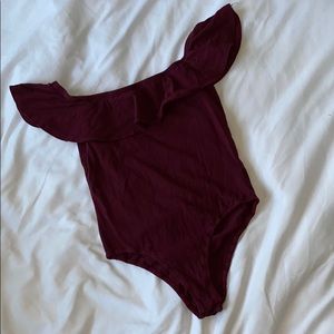 Maroon Burgundy Red Off Shoulder Bodysuit 🥀
